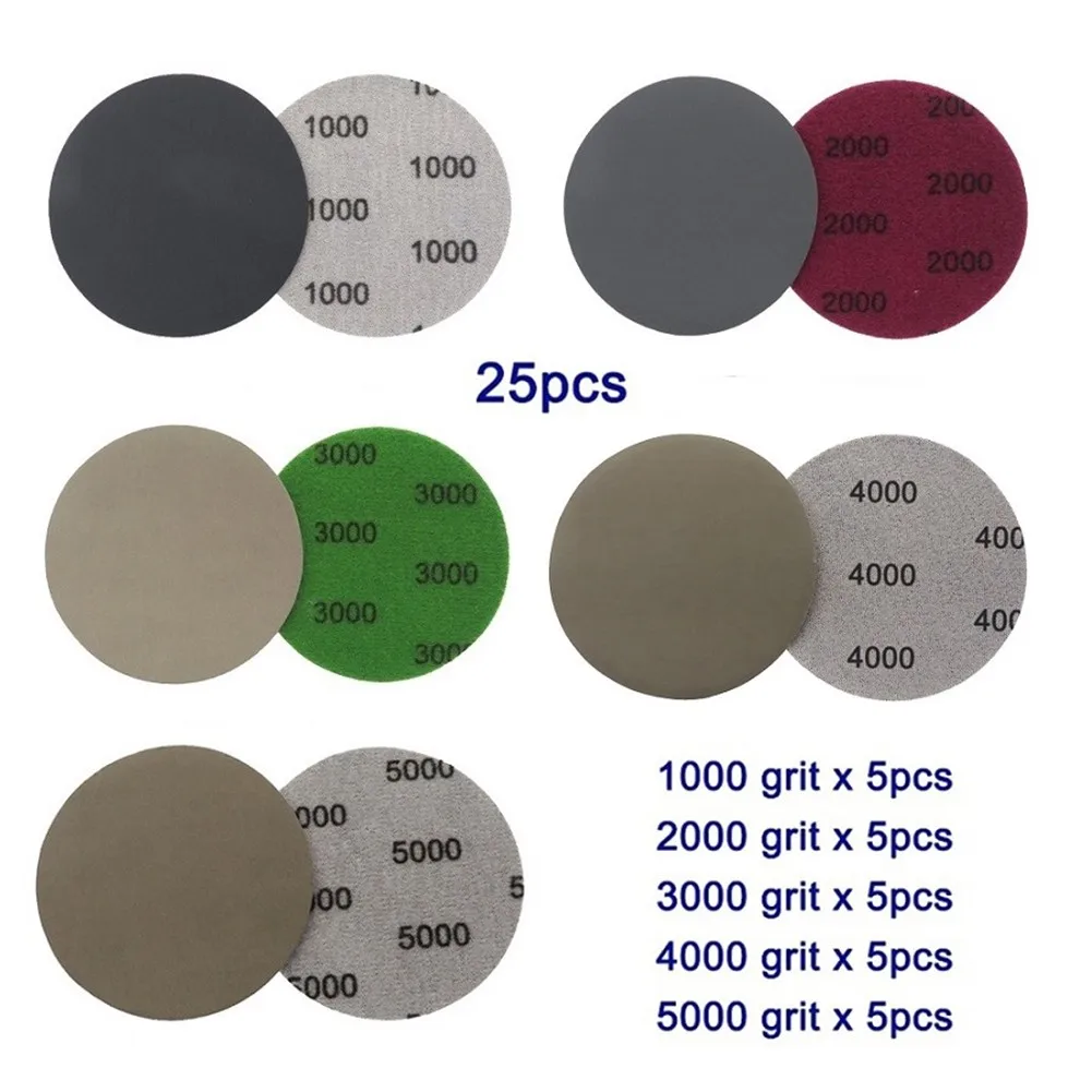 

1000 2000 3000 4000 5000 Grit Sanding Sandpapers 25pcs Discs Hook Loop