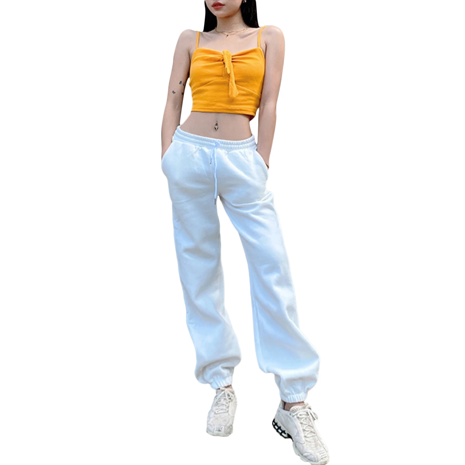 

Women\u2019s Casual Beam Feet Fleece Trousers Fashion Solid Color Elastic High Waist Long Pants