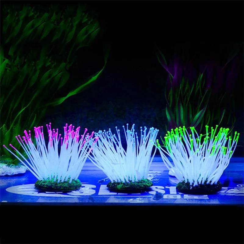 Artificial Fish Tank Plant Grass Aquarium Equipment Decoration Ornaments Landscaping Simulation Water Plants Fluorescent Anemone | Дом и сад