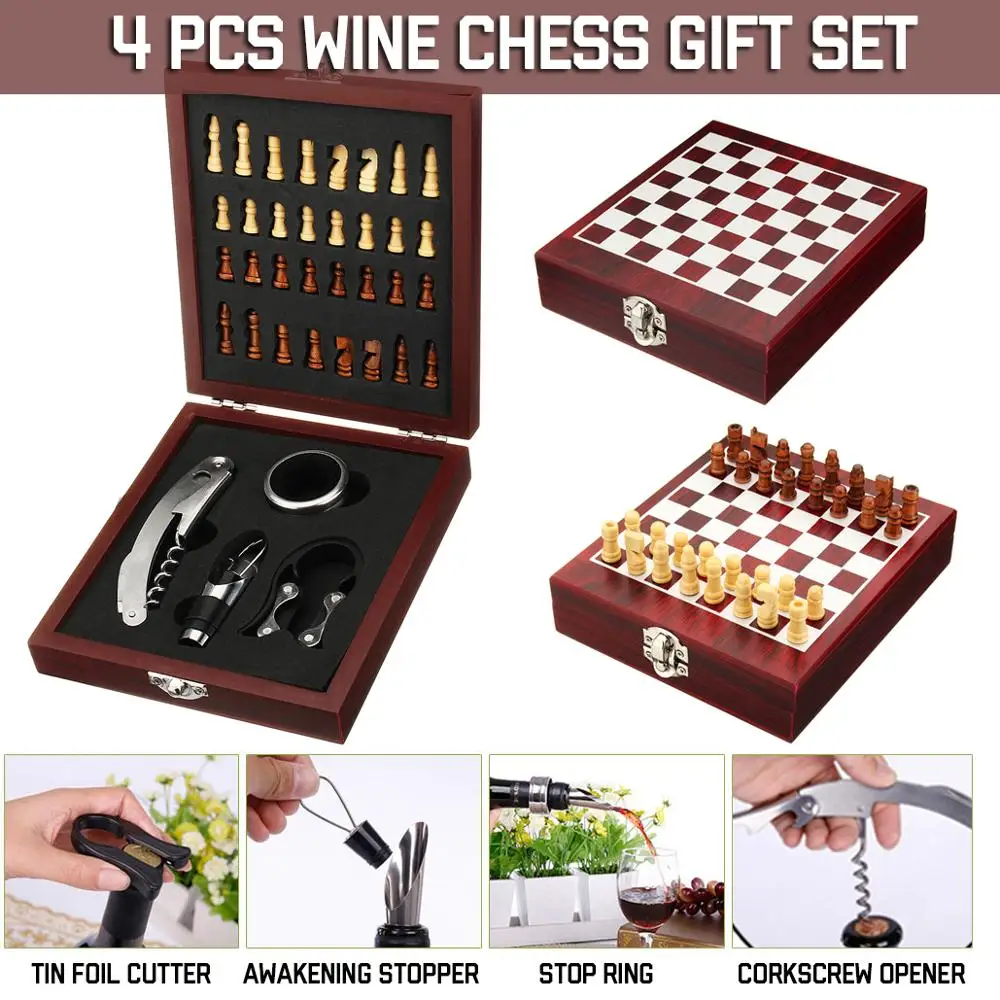 4 шт. открывалка для бутылок вина аксессуар штопор Pourer Box Kit подарок + шахматы