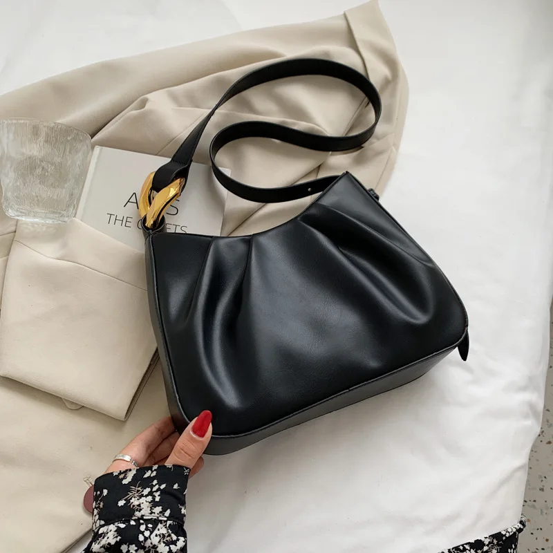 

Simple Folds Women's Bag Soft Pu Leather Shoulder Bags for Women 2022 Luxury Designer Female Handbags Fashion New Branded Tote