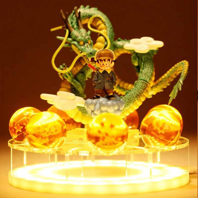 yellow lamp shenron6 15 см Dragon Ball Shenron figulas прикроватная лампа Dragon Ball Z рисунок ночной Светильник Shenlong+ 7 шт 3,5 см шарики+ акриловая полка DBZ - Цвет: yellow lamp shenron6