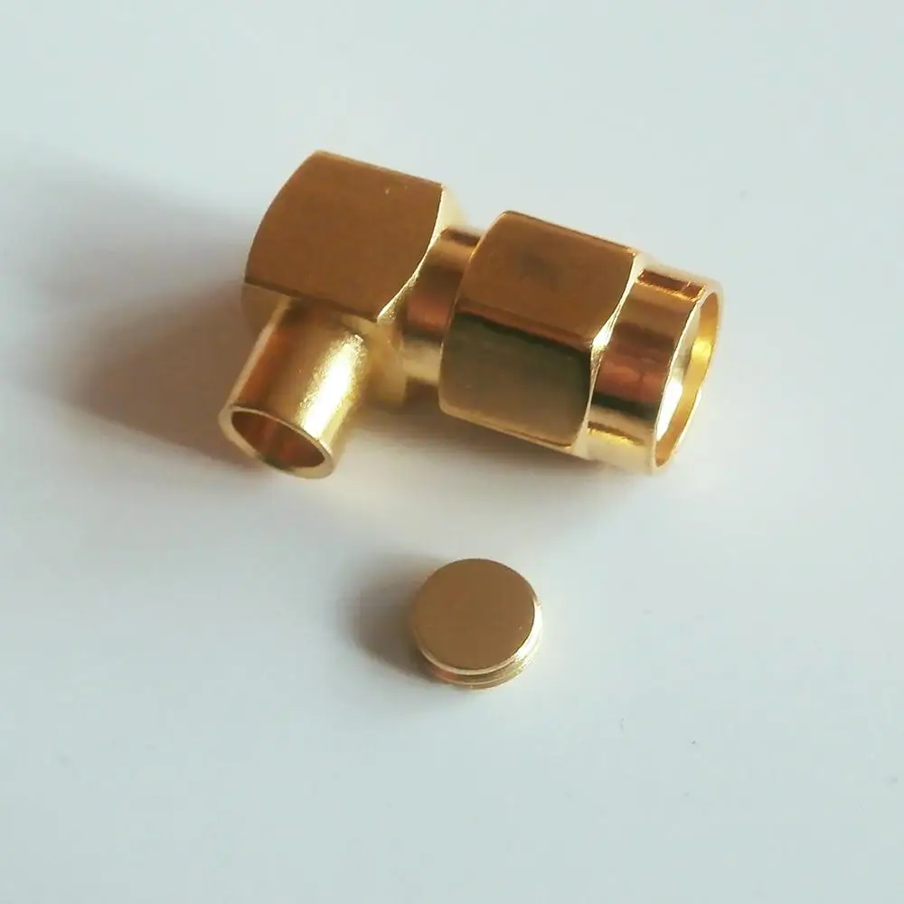 10X Pcs RF Connector RP-SMA RPSMA Male jack 90 Degree Right Angle Solder for semi-rigid RG402 0.141&quot cable Brass GOLD Plated - купить по