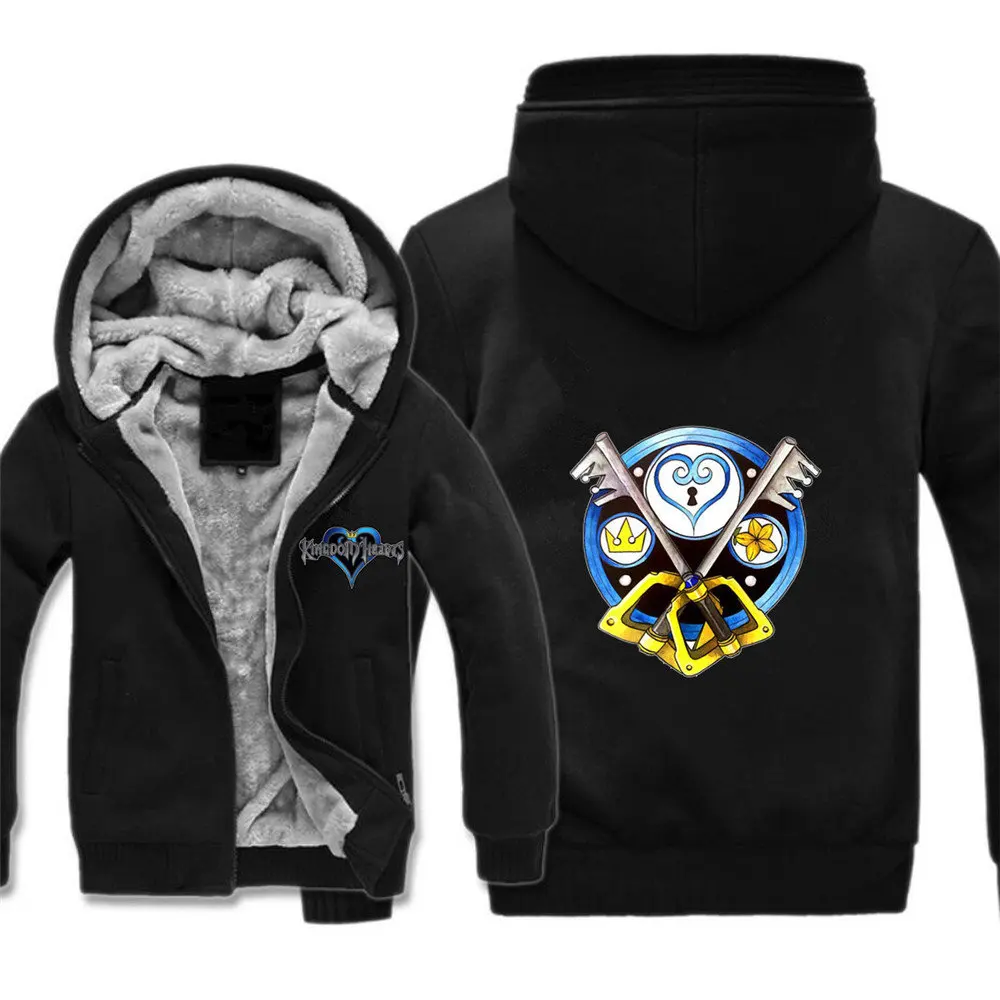 

Game Kingdom Hearts Jacket Sora Key Symbol Hoodie HIP HOP Hooded Sweatshirt Zipper Coat Halloween Cosplay Unisex Costume