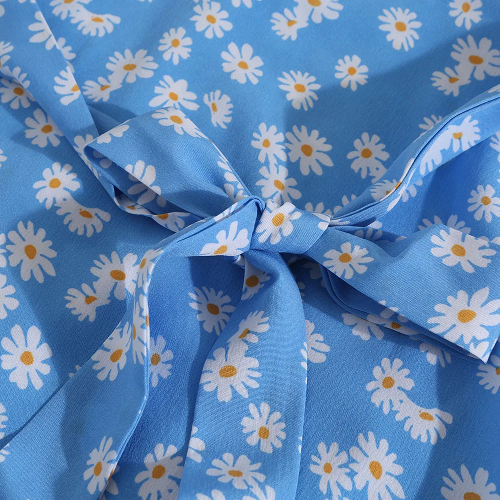 

Summer Women Floral Print Halter Midi Dress Sexy V Neck Backless Beach Party Dresses Elegant Bandage Korean Fashion Sundress