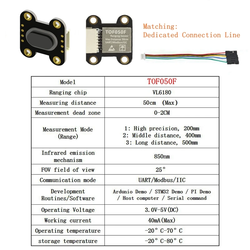 Лазерный дальномер VL6180/VL53L0/VL53L1 встроенный алгоритм MCU TOF050F TOF200F TOF400F 50 см/2 м/4 м