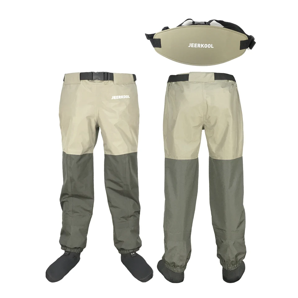 JEERKOOL Fly Waders Fishing Wading Waist Pants With Waistband Belt Overalls Men's Waterproof Cloth Breathable Foot For Shoes | Спорт и
