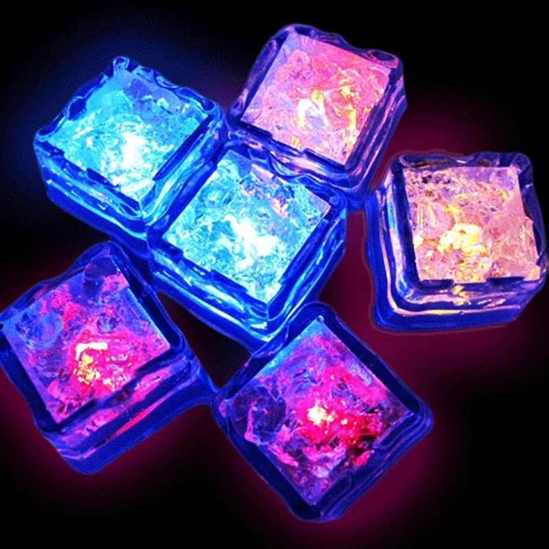 

12PCS Colorful Glowing Ice Cubes Wine Glass Decoration Led Fluorescent Block Flashing Induction Ice Lamp For Bar Wedding Party