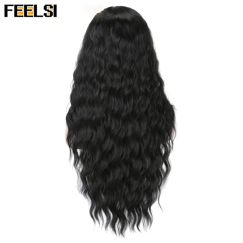 Длинные смешанные черные коричневые оранжевые женские парики FEELSI водные