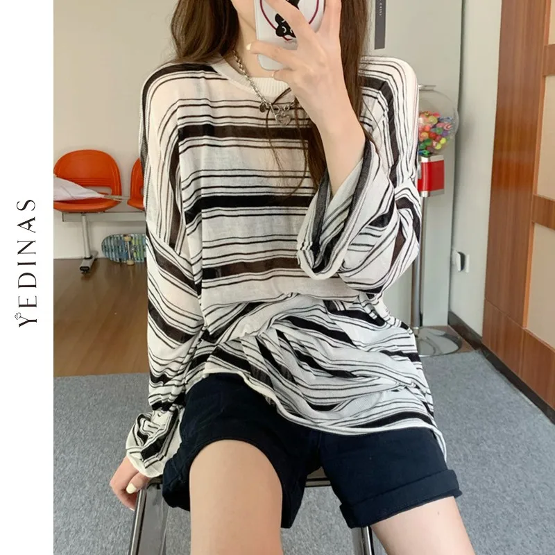 Женская блузка Yedinas в Корейском стиле с длинным рукавом свободная рубашка на