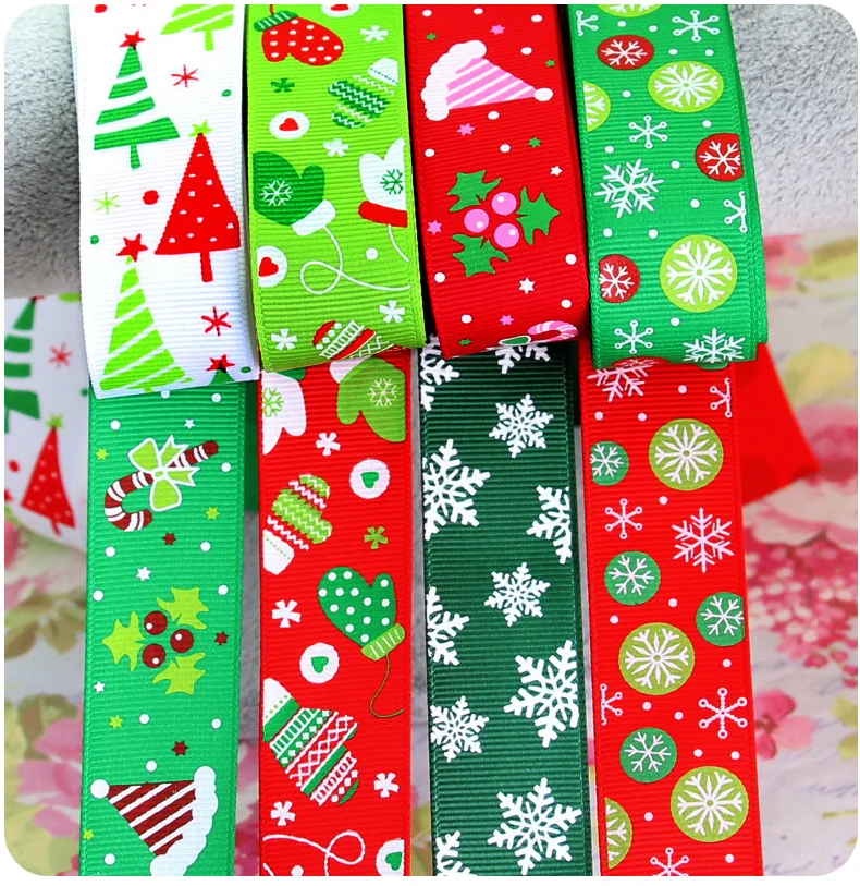 9 мм 25 Рождественская елка Снежная Печать Grosgrain лента Navidad Рождество Новый год