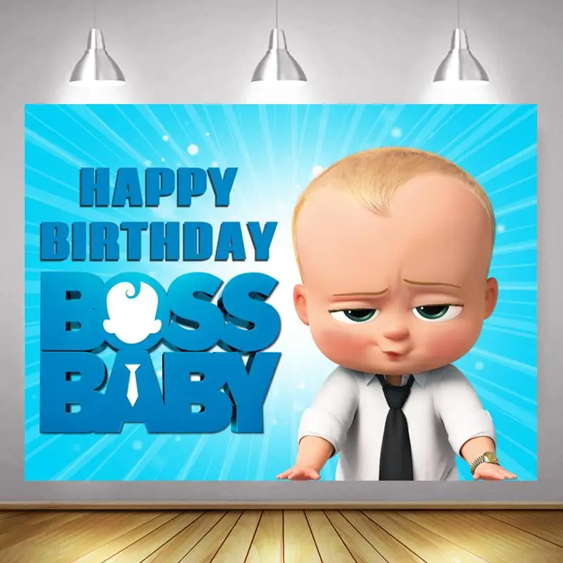 

Cartoon Baby When Boss Blue Shine Background Boy Birthday Party Decorates 3D Children Photo Photography Studio Digital Backdrop