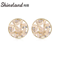 shineland 2021 trendy jewelry round stud earrings for women girl party zircon opal brincos best gift new fashion bijoux hot sale