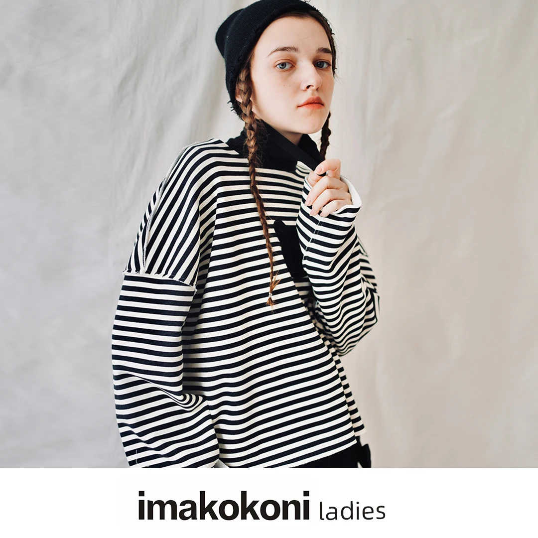 imakokoni original design Arctic velvet double-sided striped round neck sweatshirt  213463