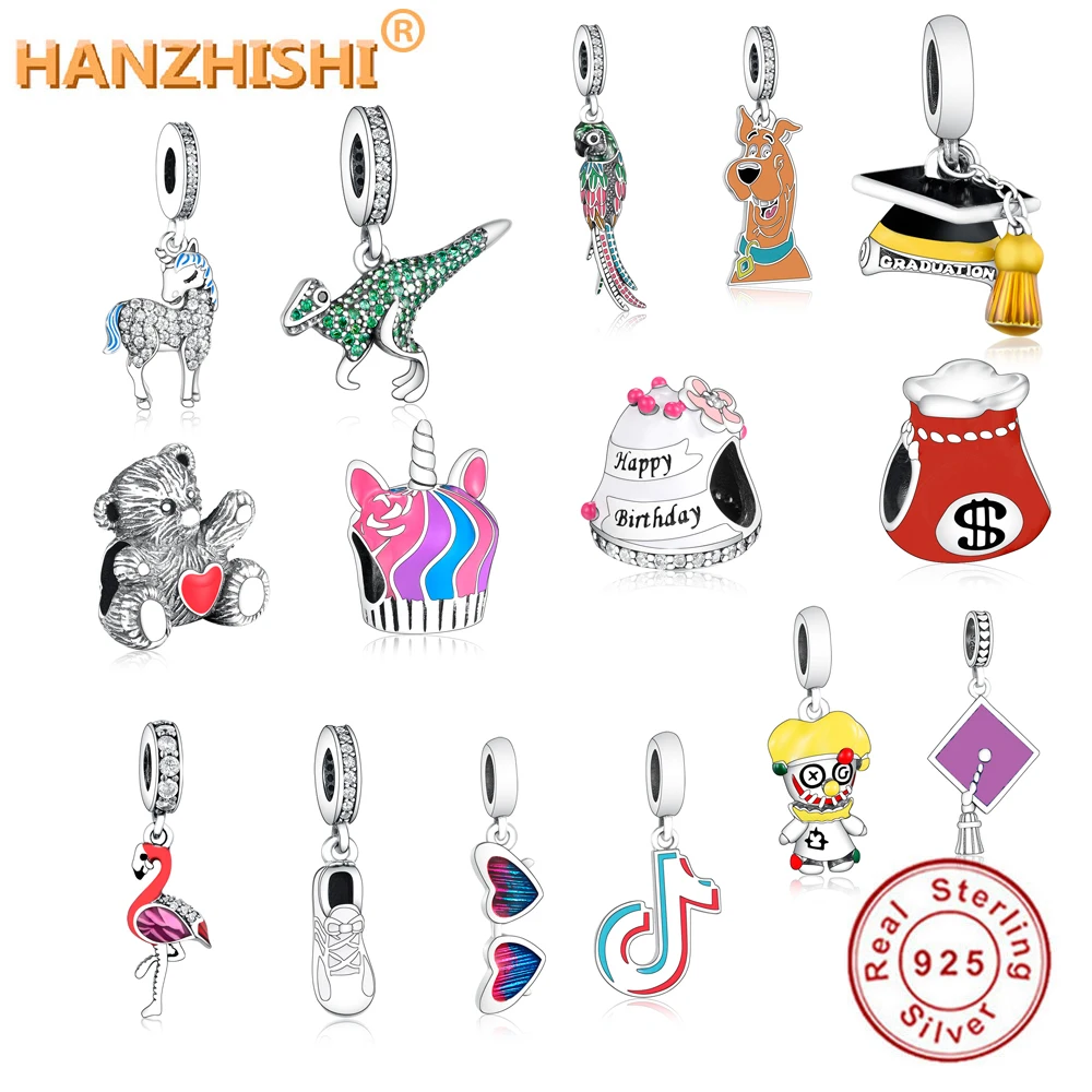 

New 925 Sterling Silver Flamingo Parrot Dog Dangle Charms Beads Fits Original pandora Charm Bracelet DIY Jewelry Making berloque