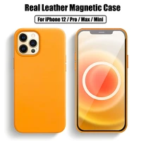 official magnetic safe real leather case for iphone 12 pro max mini magnet cases for iphone 12 anti knock cover