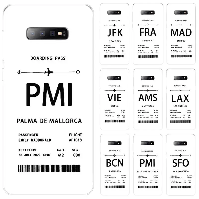 

Personalised Plane Ticket Coque Phone Case For Samsung Galaxy S5 S6 S7 S8 S9 S10 S10e S20 edge plus lite Cover Shell Funda