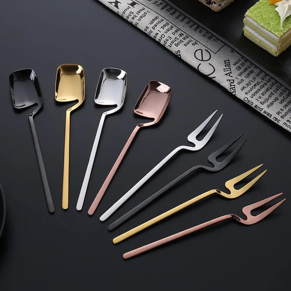 

Dessert Spoon Fruit Fork Mirror Polishing Long Handle Stainless Steel Hanging Wall Fruit Fork for Home Kitchen Accessory