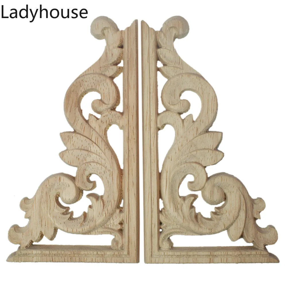 

4PCS Woodcarving Decal Corner Applique Frame Door Decorate Wall Doors Furniture Decorative Figurines Wooden Miniatures 13/19cm