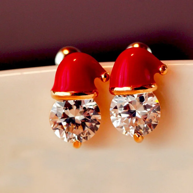 

Christmas Hat Crystal Earrings Women's Valentine's Gift Birthday Christmas Gemstones Earrings