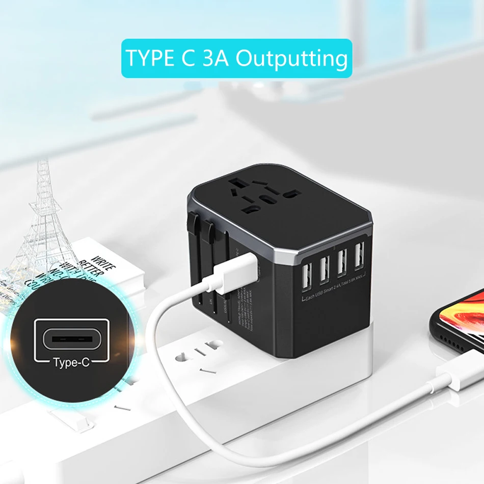Универсальный адаптер для путешествий переходник с USB TYPE-C глобальное