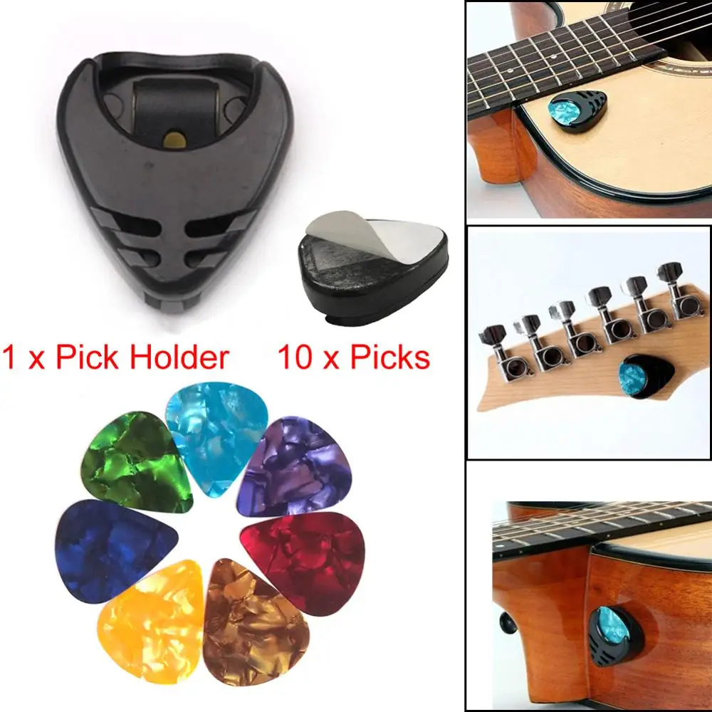 

10pcs guitar Pick high quality plastic music elements mixed pattern guitar picks Quick Storage Self Adhesive guitar parts