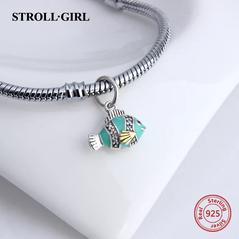 

Fit Authentic European Charms Bracelet Silver 925 Original Animal Fish Charm Beads Color Cz Enamel Jewelry for Mother's Gift