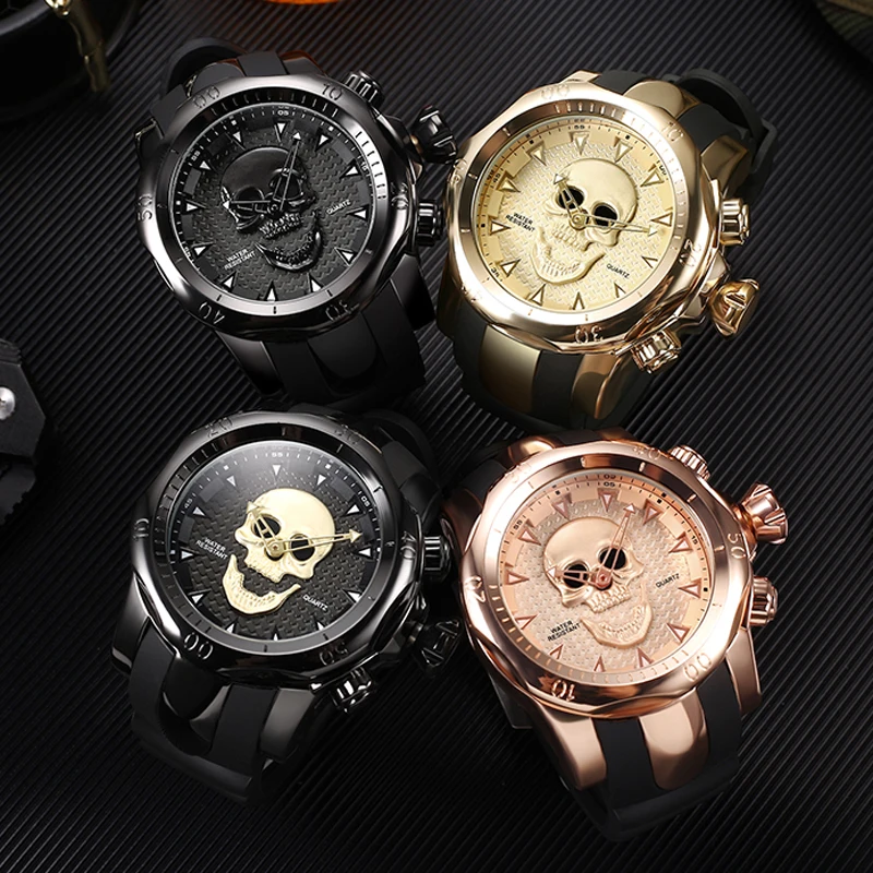 Hot Silicone Blet Casual Sport Watches Men 3D Skull Face Quartzwatch Luxury Brand Military Wrist Watch relogios masculino 2020 | Наручные