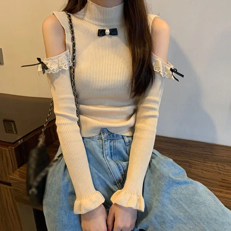 

Off-shoulder Sweater Autumn And Winter Sweet And Cool Gentle Wind Ladies Pullover Flared Sleeve Sweater
