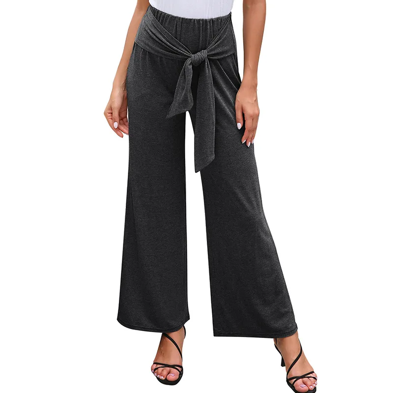 

Casual Long Pant Women Belt High Waist Full Length Trousers Female Loose Fit Wide Leg Streetwear Pants Office Ladies