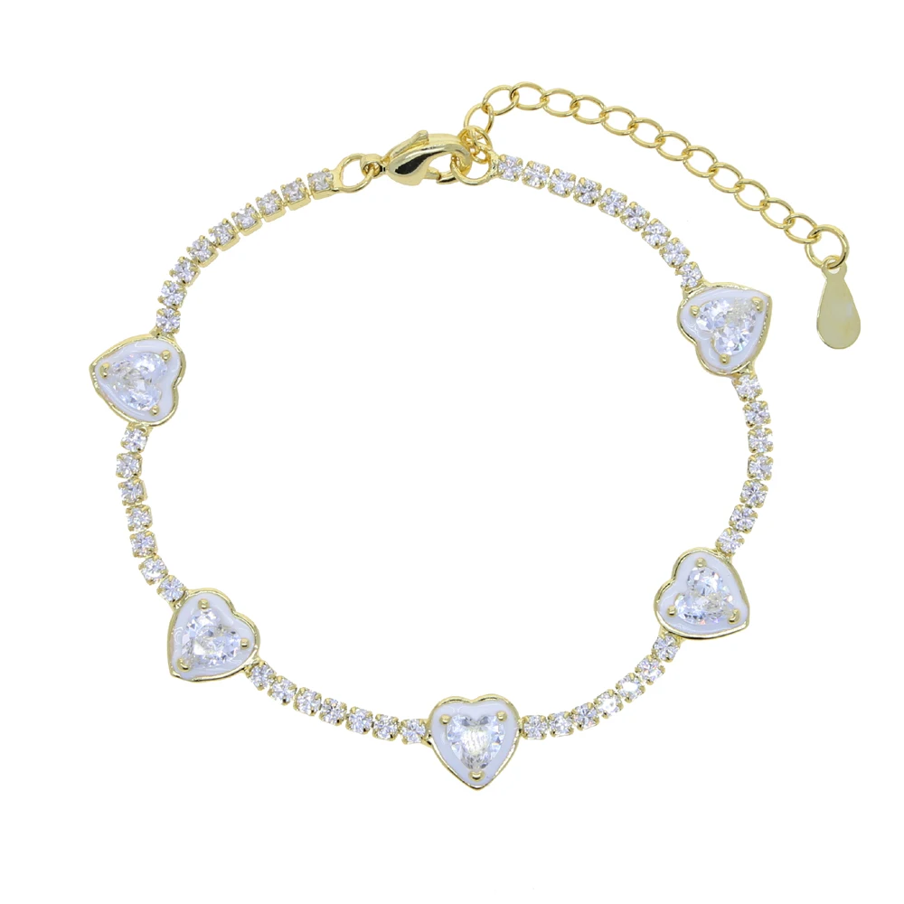 Pastel Enamel Heart Charm Cute Lovely Fashion Trendy Women Jewelry Tennis Chain Bracelet