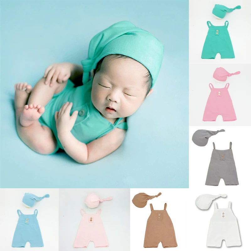 Newborn Photography Clothing Baby Hat+Suspenders 2Pcs/set Baby Photo Props Newborn Twins Clothes Infant Shooting Accessories