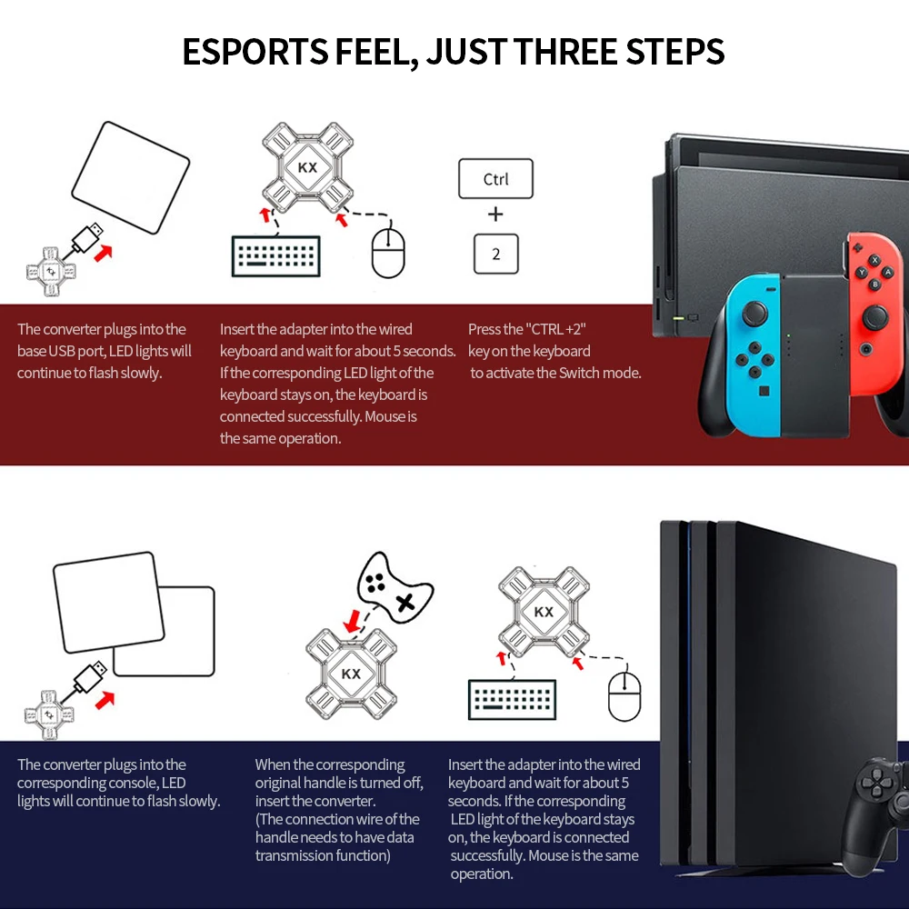 

USB Mobile Gaming Keyboard and Mouse Converter Plug and Play NEW ABS Gaming Adapter for N Switch/Xbox One/ PS4/ PS3