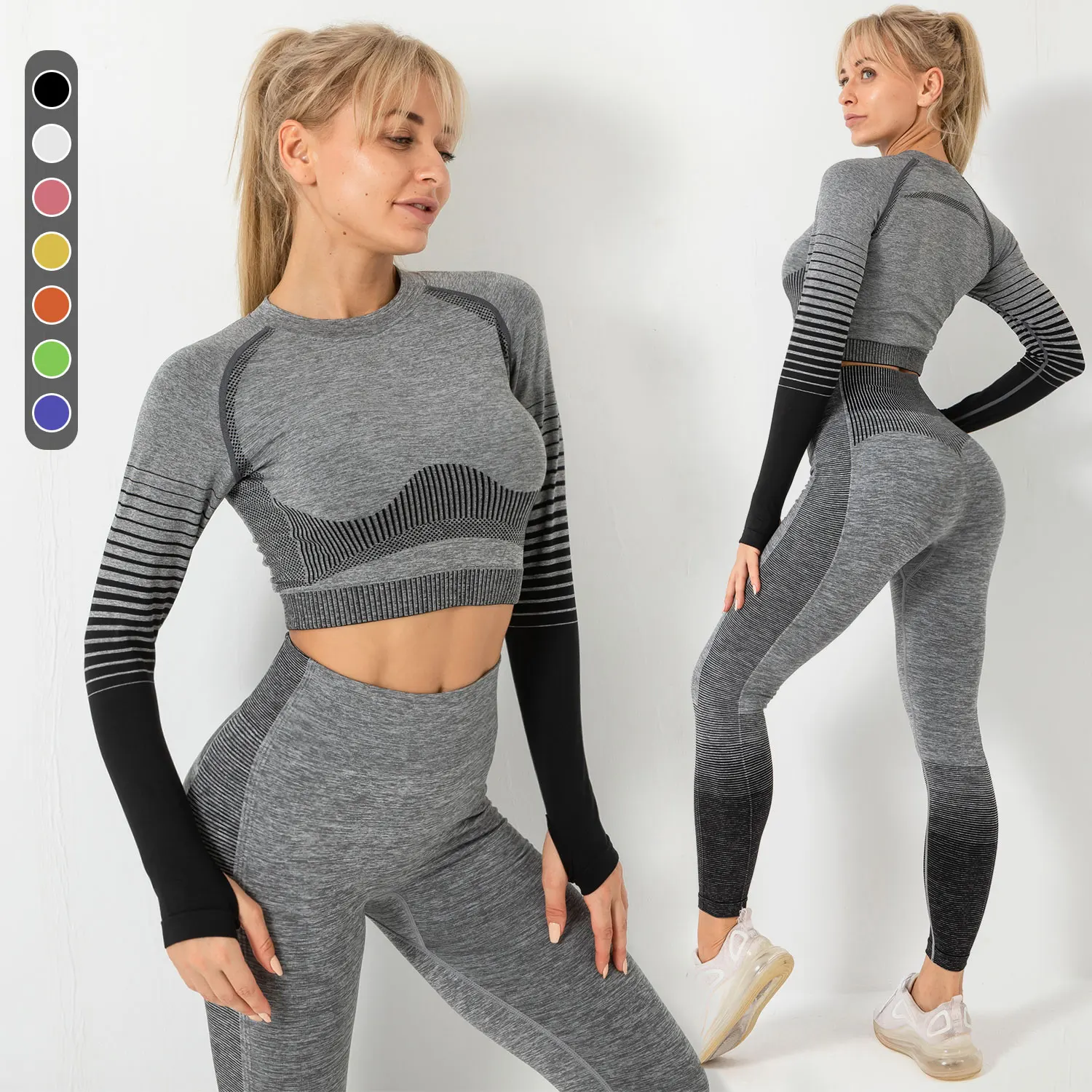

Seamless Women Yoga Set Workout Sportswear Gym Clothing Fitness Long Sleeve Crop Top High Waist Leggings Sports Bra Suits 2021