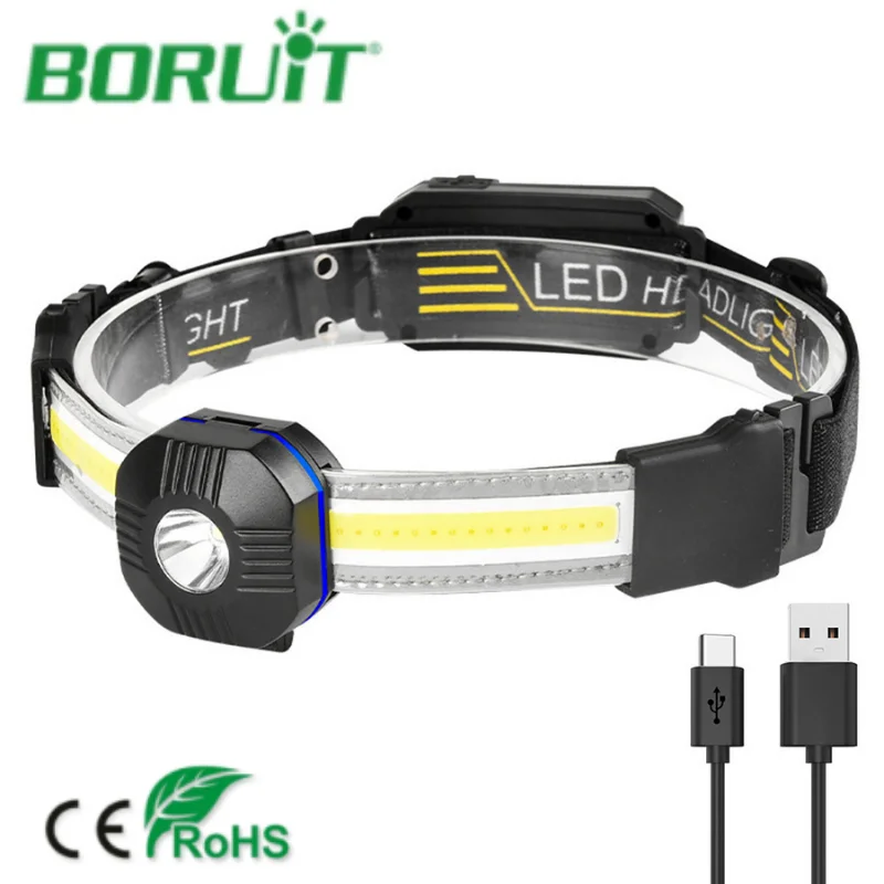 

BORUiT 500LM Release Induction COB LED Headlamp Sensor Headlight with Built-in Battery Type-C USB Rechargeable 7 Mode Head Torch