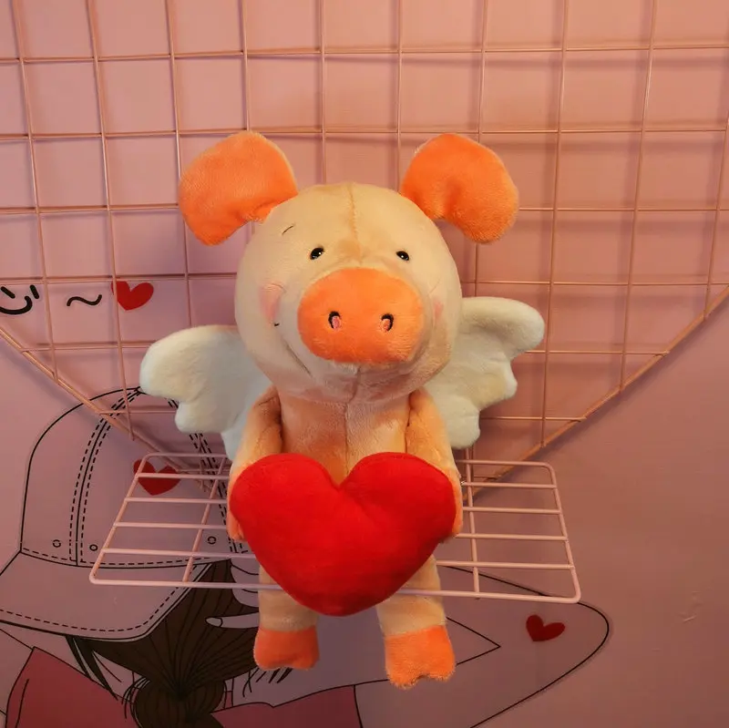 

Net celebrity cute couple hug the heart pig doll plush toy comfortable soothing doll birthday gift soft angel Pillow 25cm