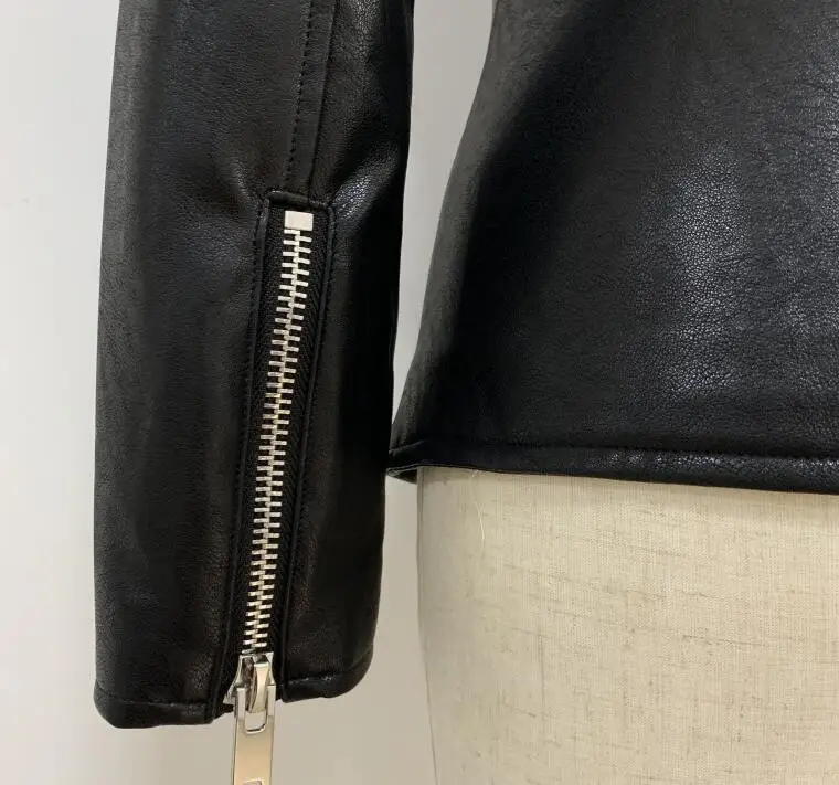 Rock Motorcycle Biker Genuine Leather Women Zipper Real Sheepskin Slim Fit Black Jacket Coat Female New Winter Autumn Outwear