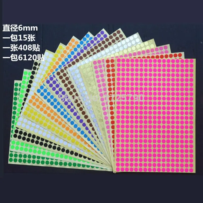 408 шт./лот 6 мм цветные круглые наклейки в горошек круги бумажные этикетки для