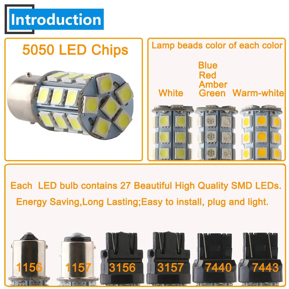2X DC12V p21w 1156 BA15S 5050 27 SMD BA15D 1157 P21/5W 3156 3157 7440 Светодиодная лампа для стоп сигнала