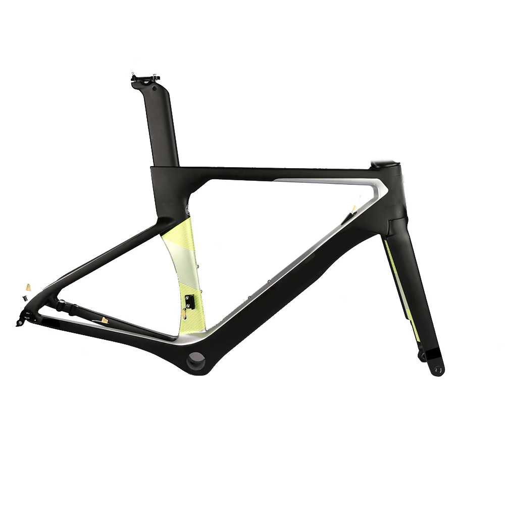 yellow frame Модель AEROSIX карбоновая рама для дорожного диска, дисковый тормоз, велосипедная рама, вилка, подседельный штырь с 5D Карбоновым рулем - Цвет: yellow frame