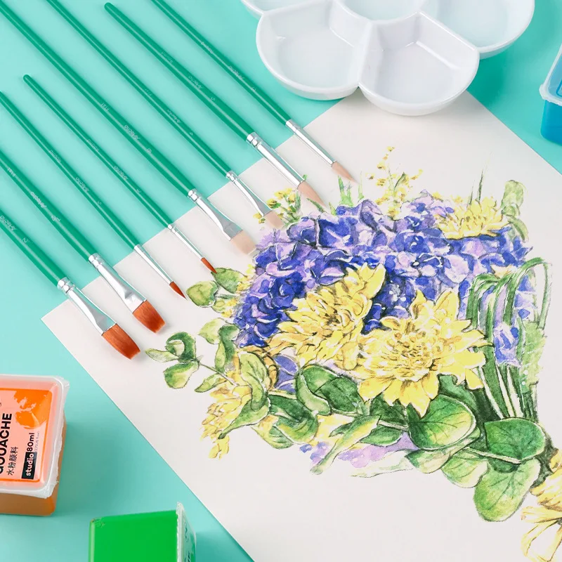 Набор масляных кистей нейлоновые с натуральной щетиной разные размеры 15