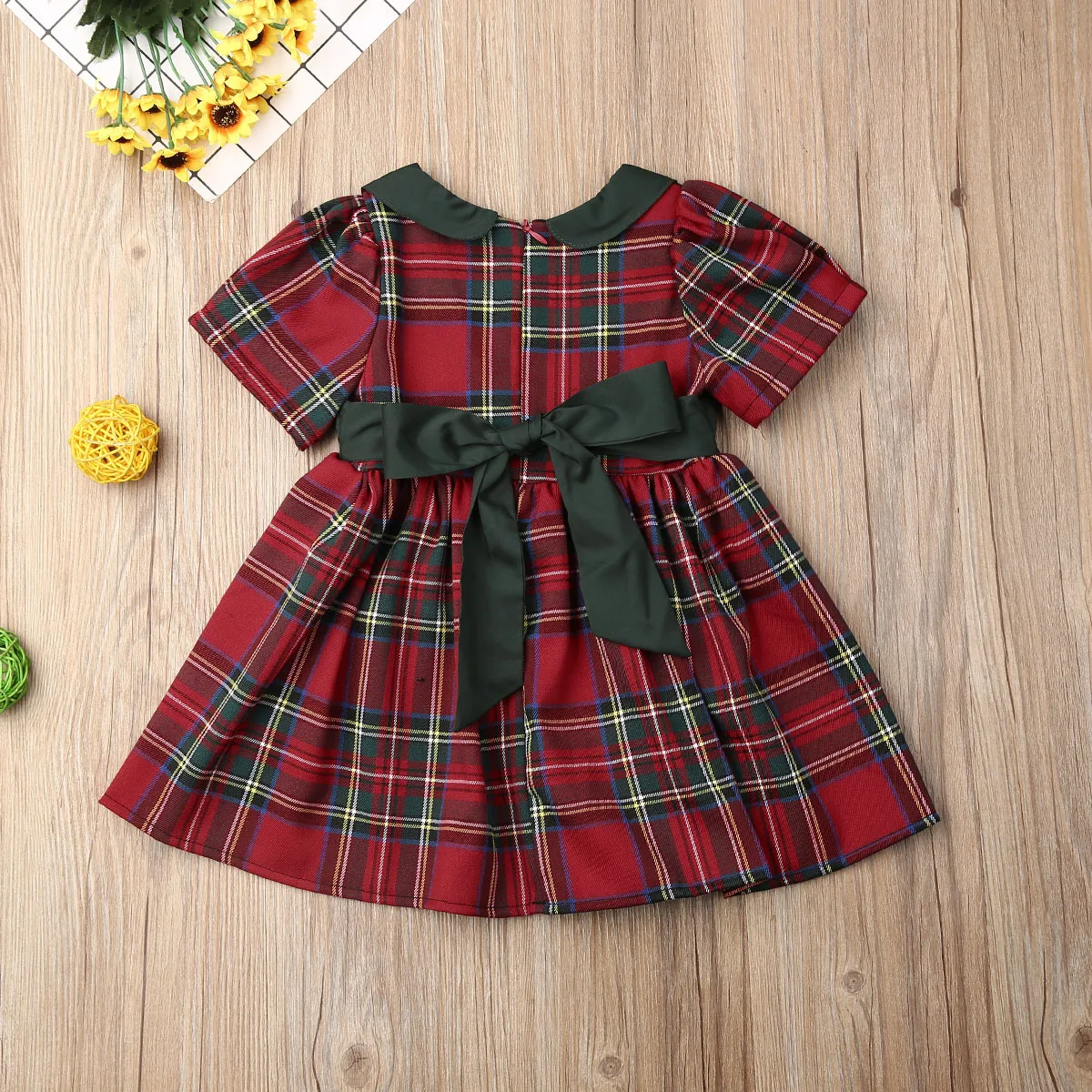 Xmas Clothing Toddler Kids Baby Girls Clothes Short sleeve Christmas Red Plaid Bowknot Tutu Dress Checked Santa Gown 6M-4T | Детская