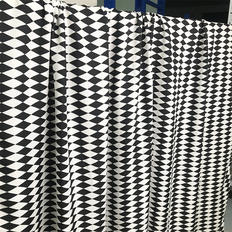 

Black and white diamond lattice printed copper ammonia silk twill fabric smooth breathable clothing fabric free shipping