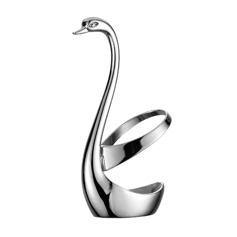 

Stainless Steel Gold Creative Dinnerware Decorative Swan Base Holder Stand Rack Fork Spoon Storage