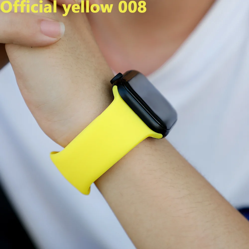Ремешок для apple watch, ремешок для apple watch 5, 4, 3, iwatch, ремешок 42 мм, 44 мм, 38 мм, 40 мм, браслет Correa, силиконовый ремешок для часов, ремень, аксессуары - Цвет ремешка: Official yellow 008