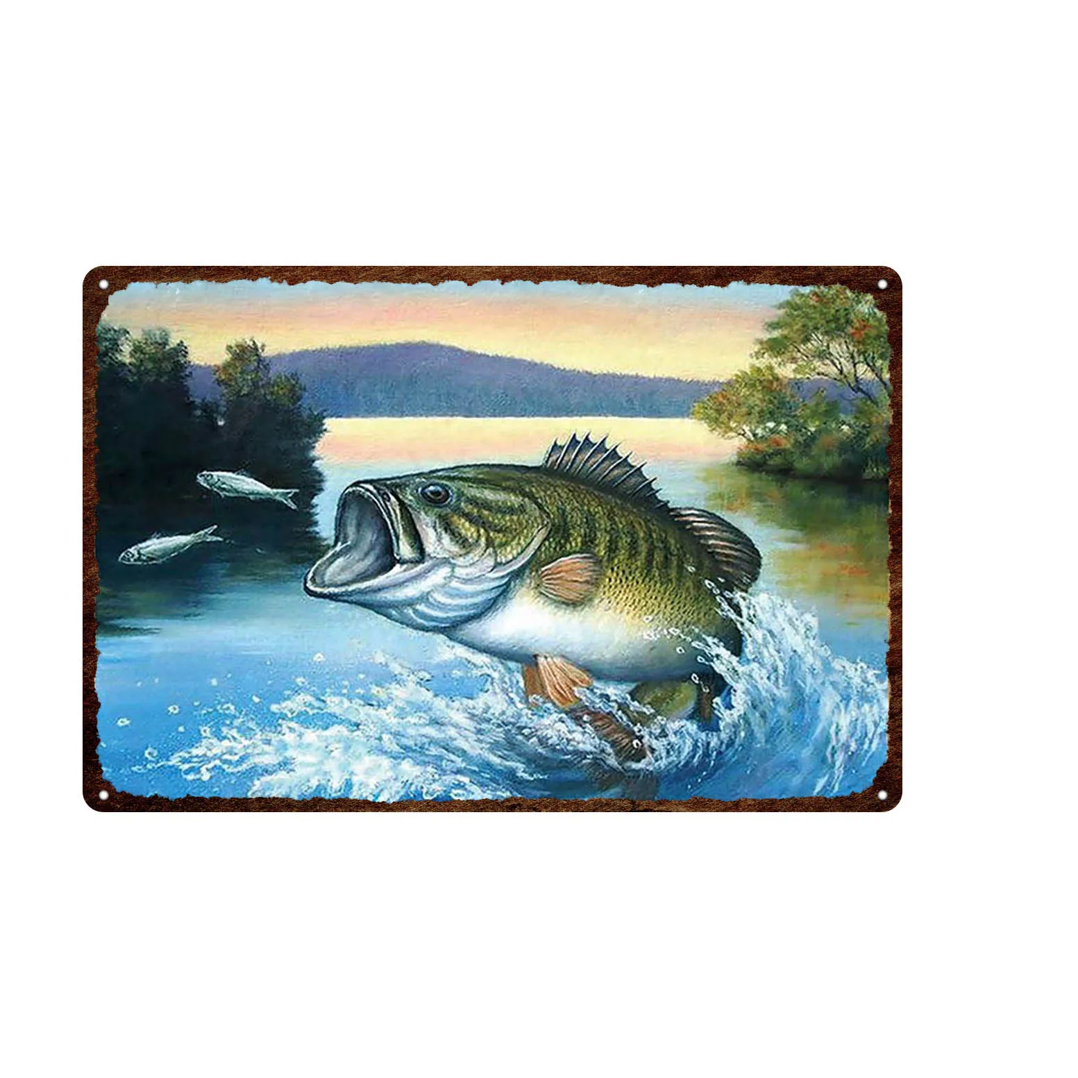 Металлический знак Go Fishing винтажные правила рыбалки жестяной в стиле ретро