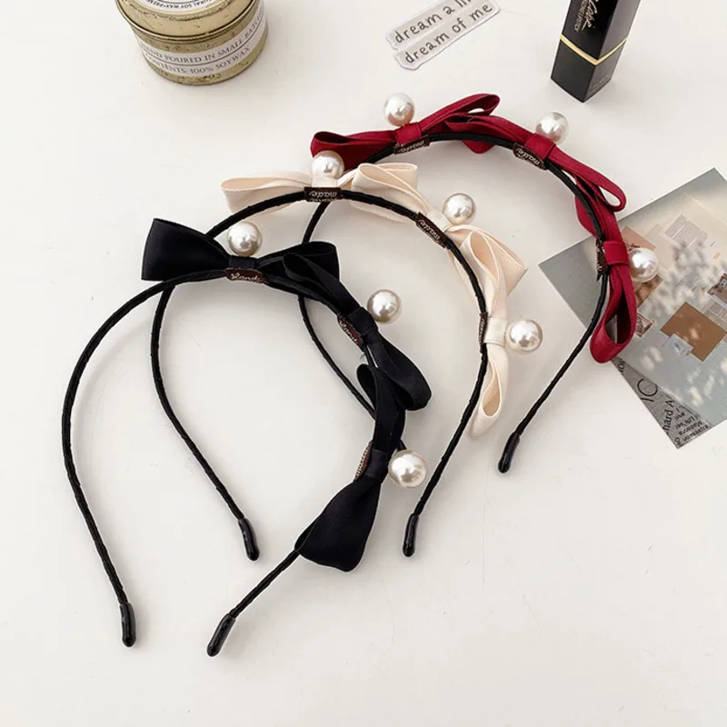 

Xwen 2021 New Girls Solid Pearl 3 Pcs Bow Hairband Female Headdress Sweet Hair Hoops Headband Fashion Hair Accessories