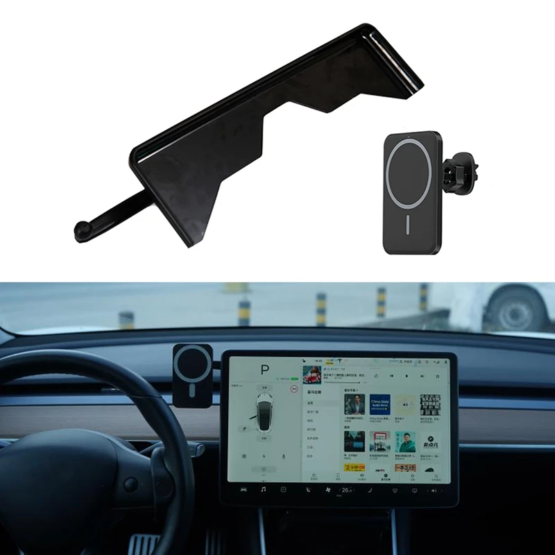 

Car Phone Mount with 15W Qi Magnetic Wireless Charger for Tesla Model 3 Model Y, Fast Charging Cellphone Holder