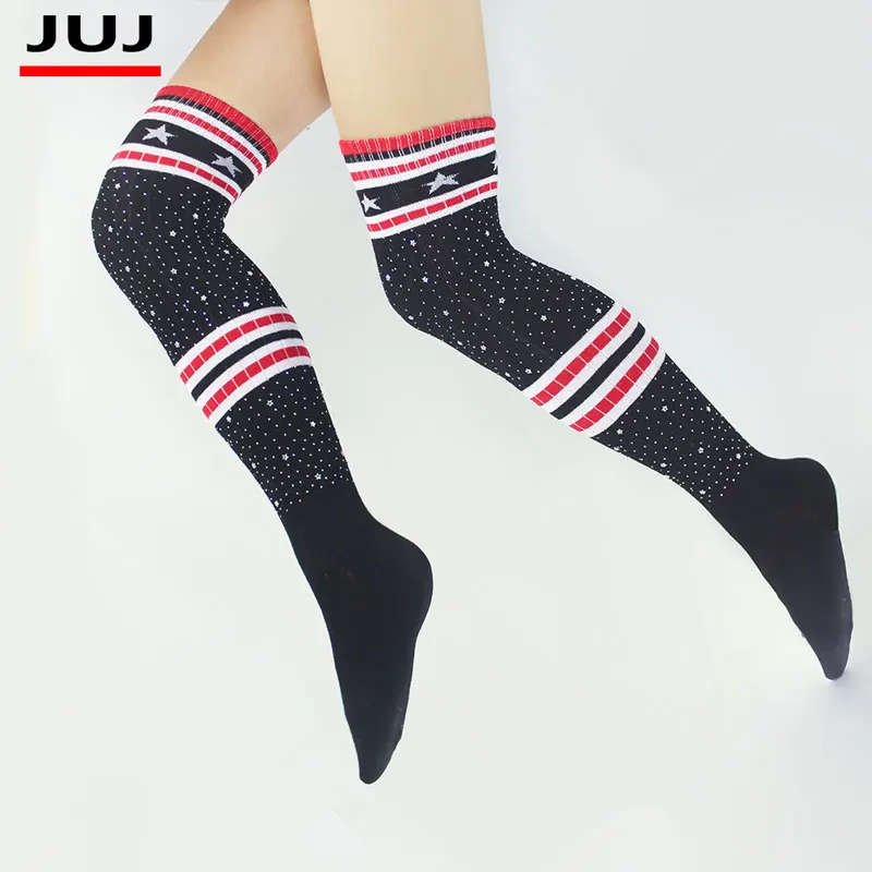 Пикантные женские Мягкие Вязаные гольфы со стразами высокие блестящие до бедра