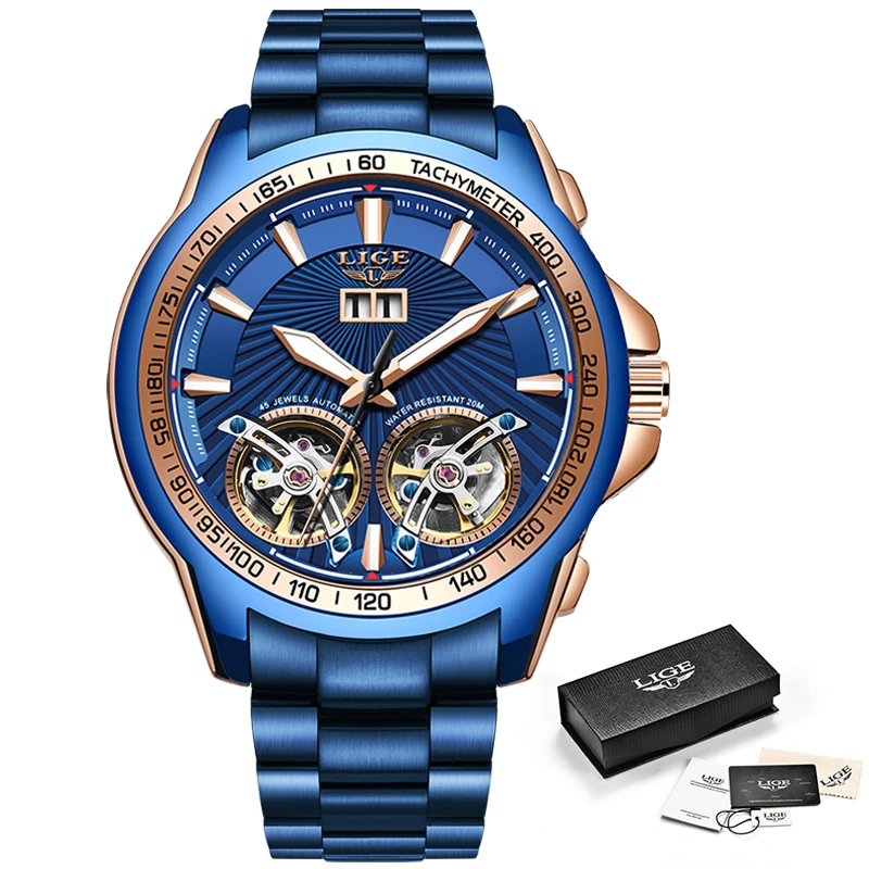

LIGE 2021 New Military Mens Watches Top Brand Luxury Automatic Mechanical Clocks Sport Watch For Man Tourbillon Army Wrist Watch